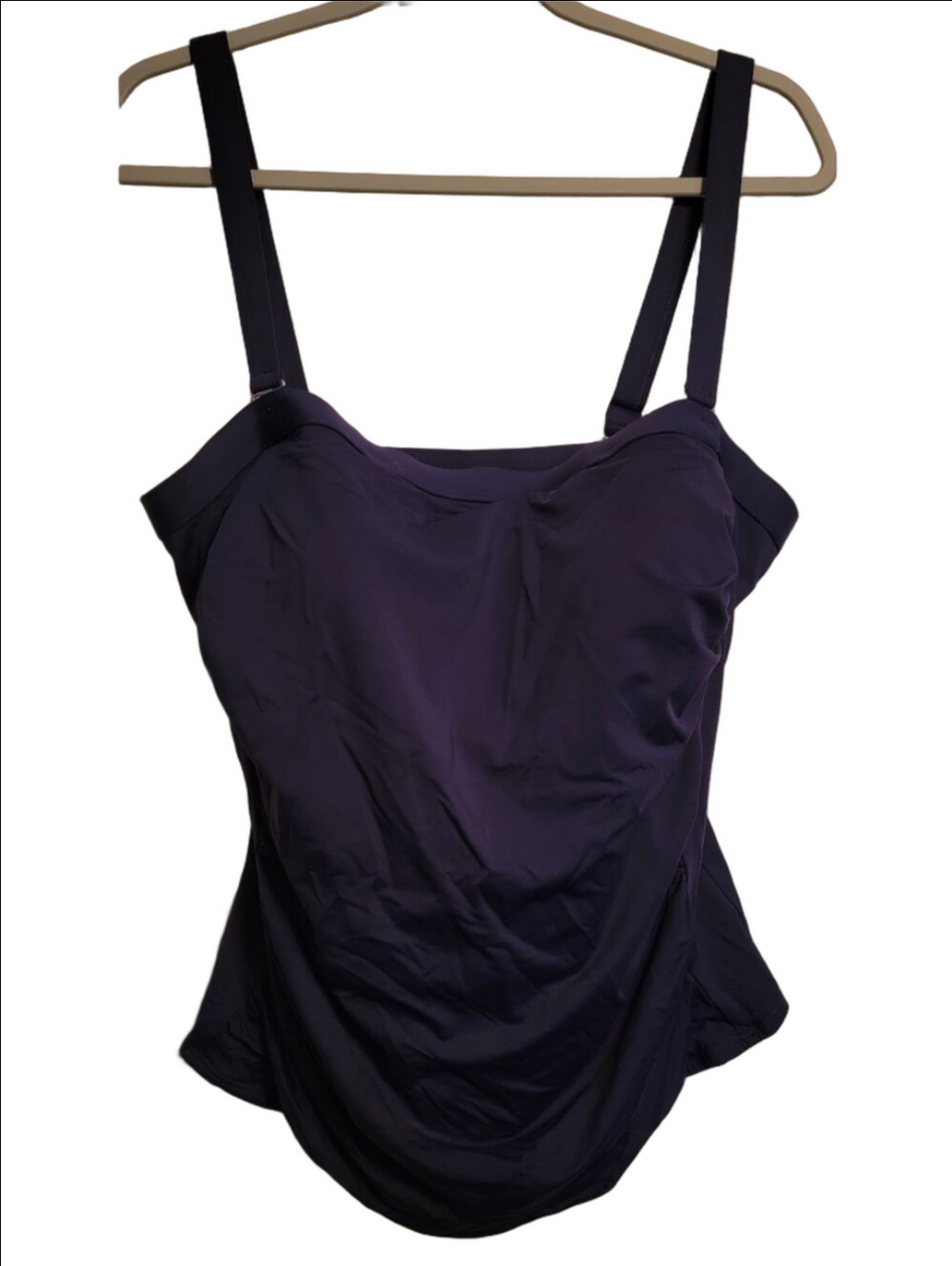 LANDS END Solid Navy Tankini Top, Shirring, Detachable Straps, Size 18W, NWOT